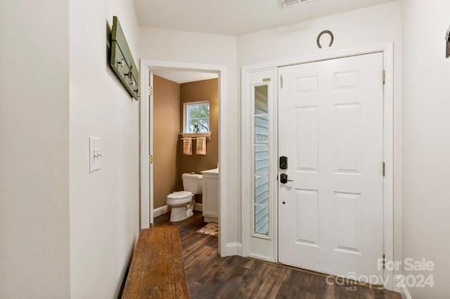 entryway featuring dark wood-type flooring