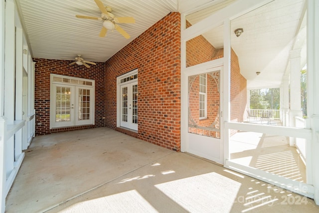 view of patio / terrace featuring french doors and ceiling fan