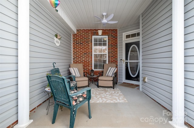 view of patio featuring an outdoor hangout area and ceiling fan