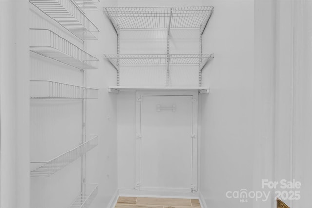 walk in closet with wood finished floors