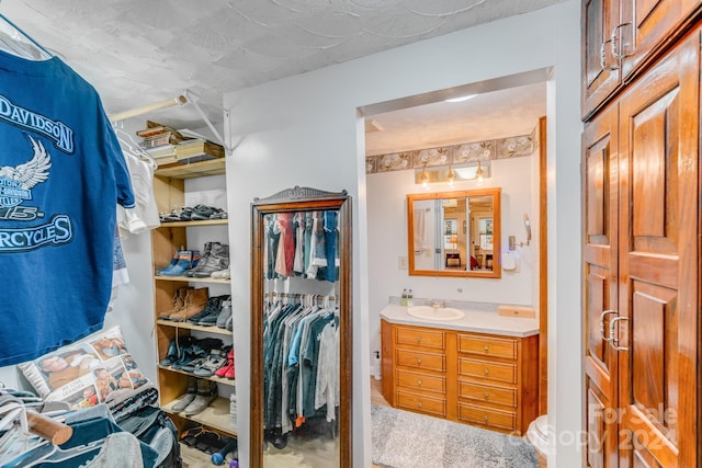 walk in closet featuring carpet flooring and sink