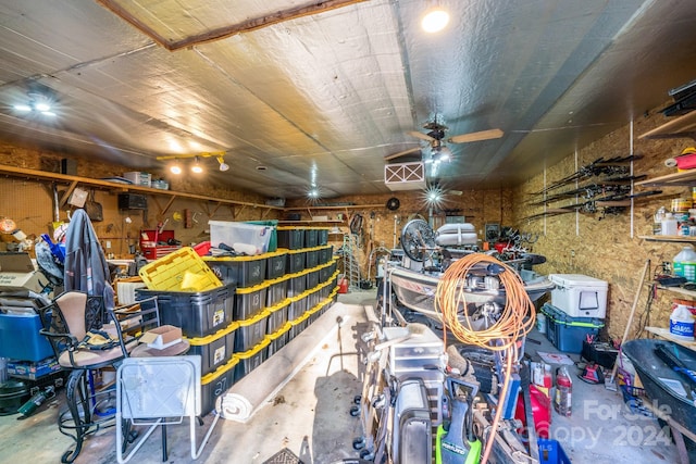 storage room featuring ceiling fan