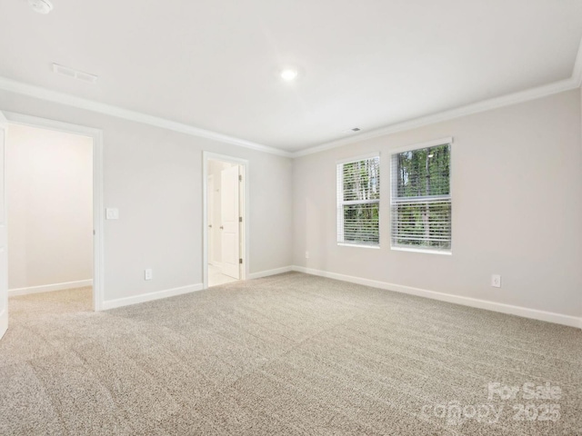 carpeted empty room featuring ornamental molding