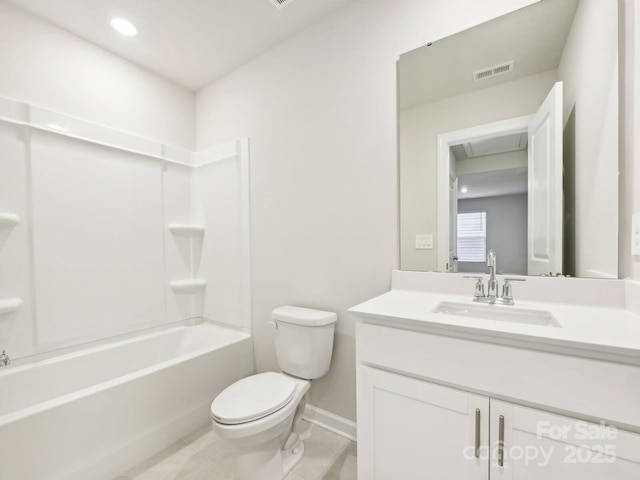 full bathroom featuring shower / tub combination, vanity, and toilet