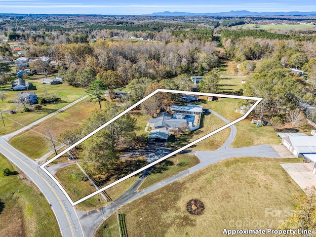 birds eye view of property with a mountain view