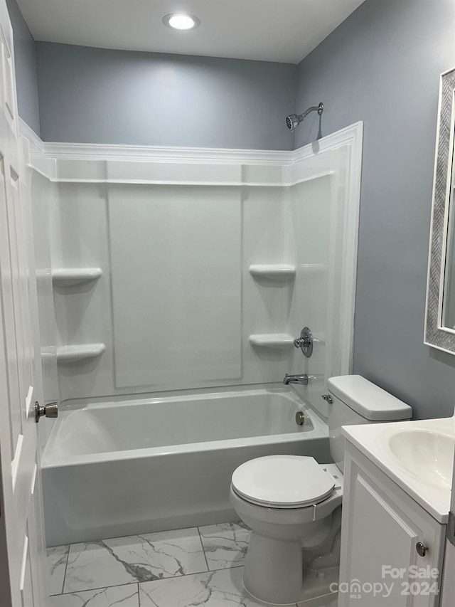 full bathroom with vanity, toilet, and shower / tub combination