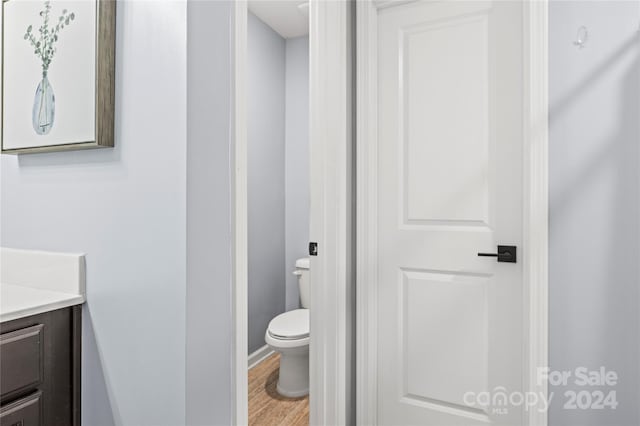 bathroom featuring hardwood / wood-style floors, vanity, and toilet