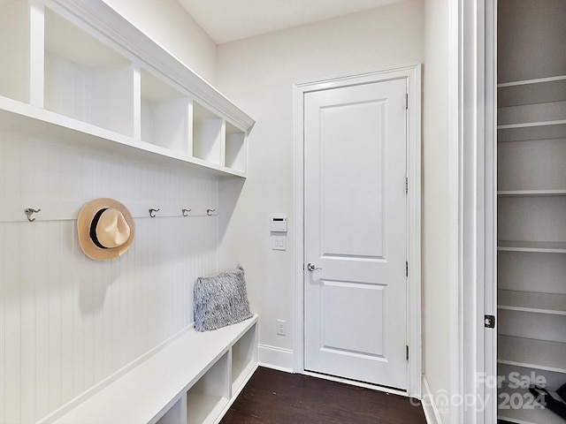 mudroom featuring dark hardwood / wood-style flooring