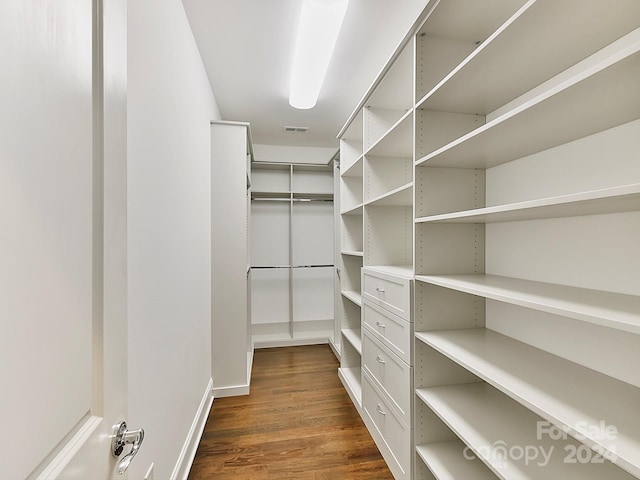 spacious closet featuring dark wood-type flooring