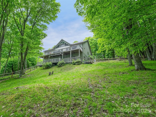 exterior space with a fenced backyard and a deck