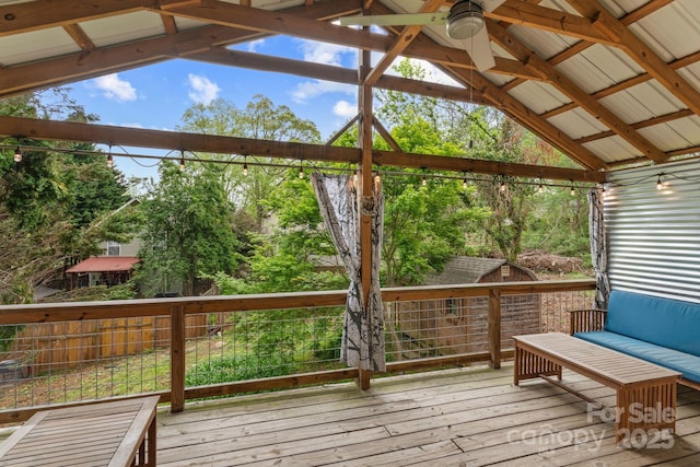 wooden terrace with ceiling fan