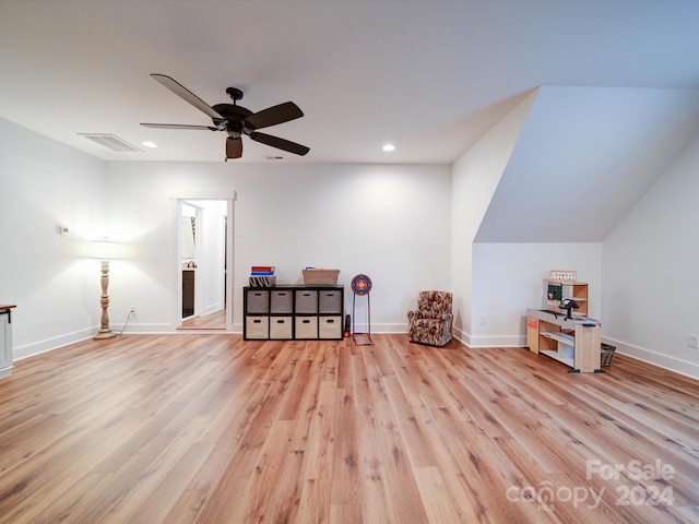 miscellaneous room featuring light hardwood / wood-style flooring and ceiling fan