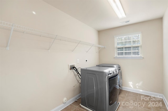 washroom with light tile patterned floors and separate washer and dryer