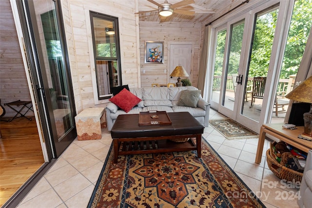 interior space featuring ceiling fan