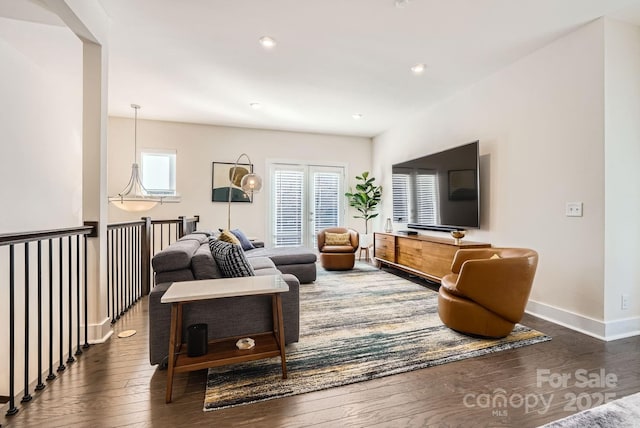 living room featuring dark hardwood / wood-style flooring