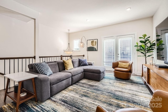 living room with wood-type flooring