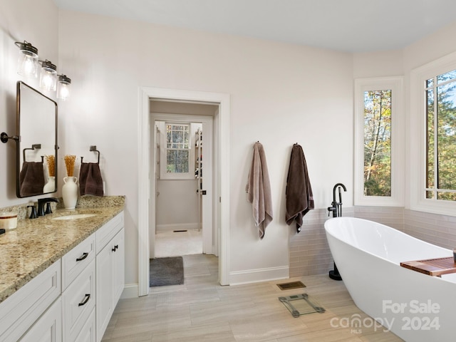 bathroom featuring vanity and a tub to relax in