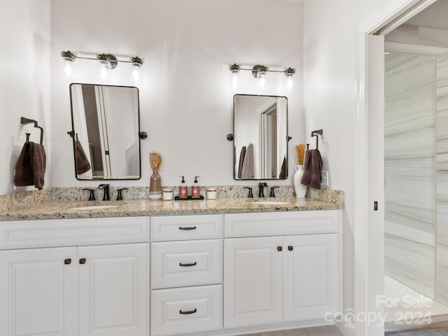 bathroom featuring hardwood / wood-style floors and vanity