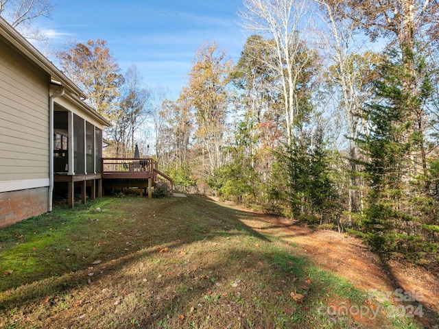 view of yard with a wooden deck