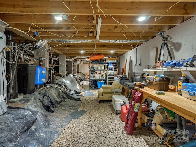 basement with a workshop area