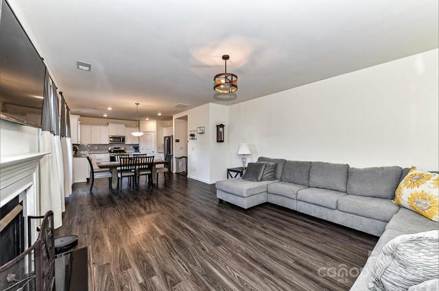 living room featuring dark wood-type flooring