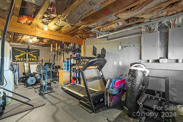 workout room featuring electric panel