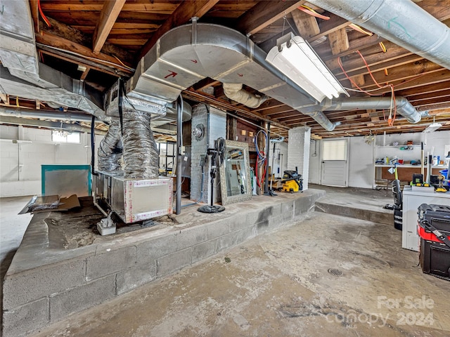 basement with heating unit