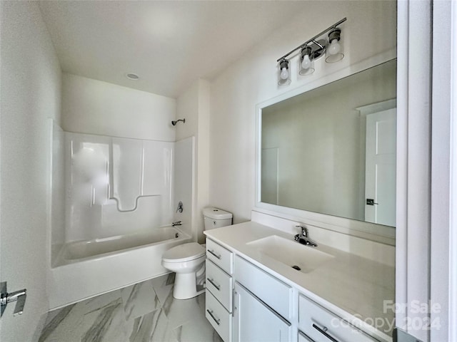 full bathroom featuring shower / bathing tub combination, vanity, and toilet