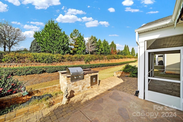 view of patio / terrace featuring a grill and an outdoor kitchen