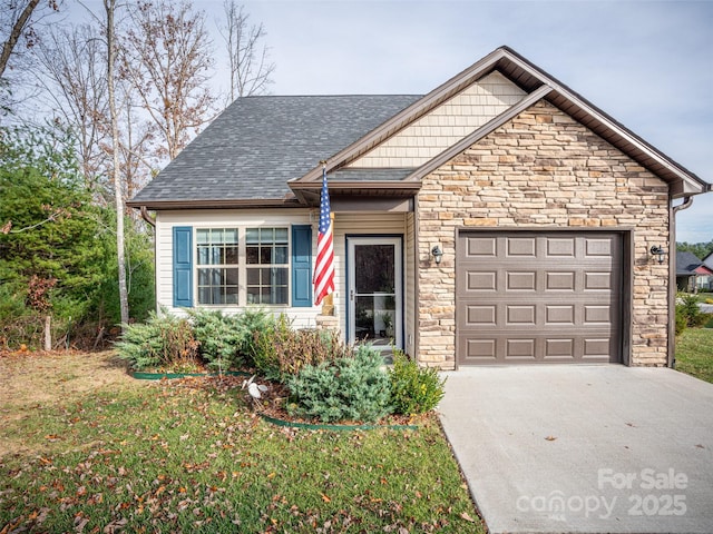 503 Rosebud Orchid Way, Weaverville, NC 28787 - view of front of house with stone siding, a garage, driveway, and a front lawn