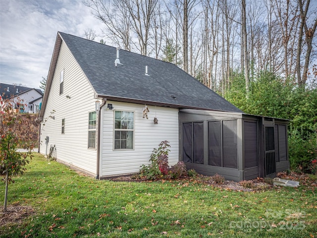 503 Rosebud Orchid Way, Weaverville, NC 28787 - rear view of house with a shingled roof, a sunroom, and a yard