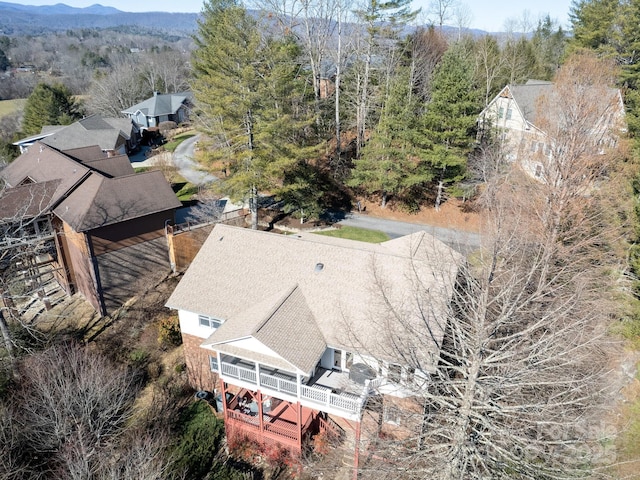 drone / aerial view featuring a mountain view