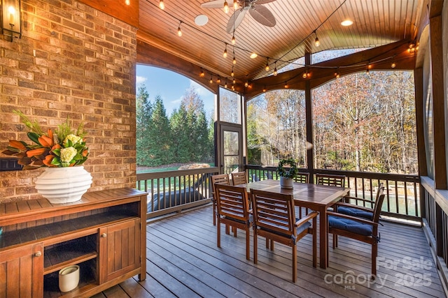 wooden terrace with ceiling fan