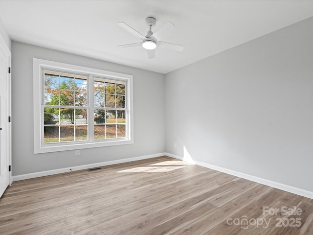 empty room featuring light hardwood / wood-style floors and ceiling fan