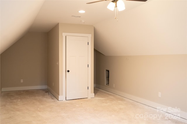 bonus room featuring ceiling fan and lofted ceiling