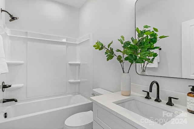 full bathroom with vanity, shower / bathtub combination, and toilet