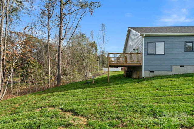 view of yard with a wooden deck