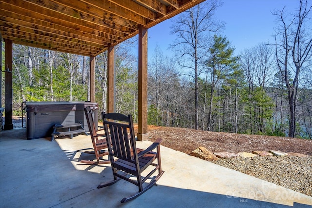 view of patio featuring a hot tub