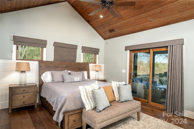 bedroom with ceiling fan, access to exterior, and multiple windows