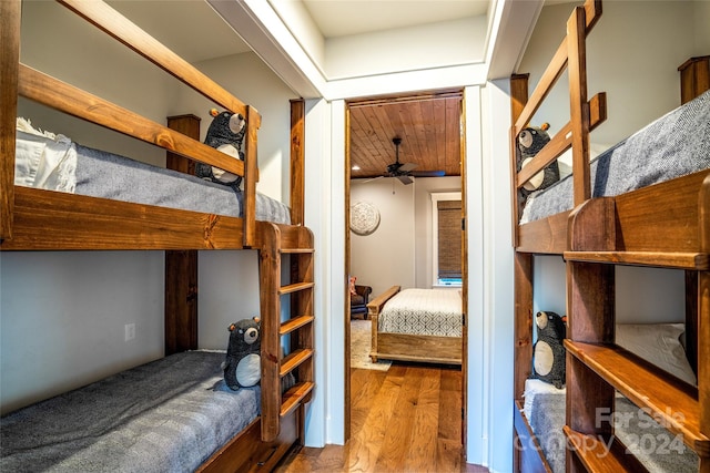 bedroom featuring wood-type flooring and wood ceiling