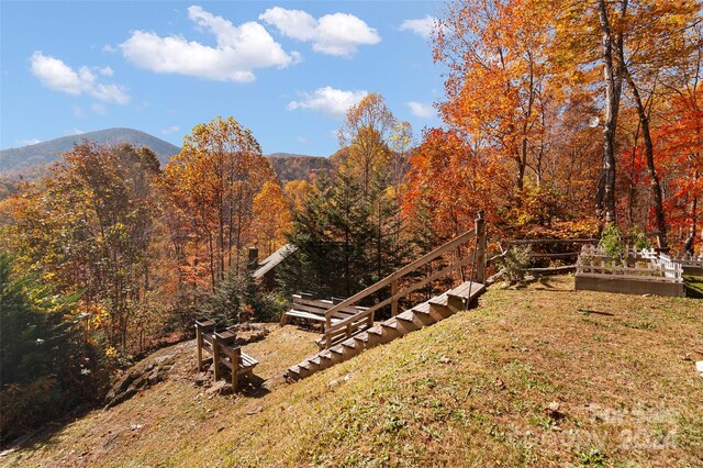 view of yard with a mountain view