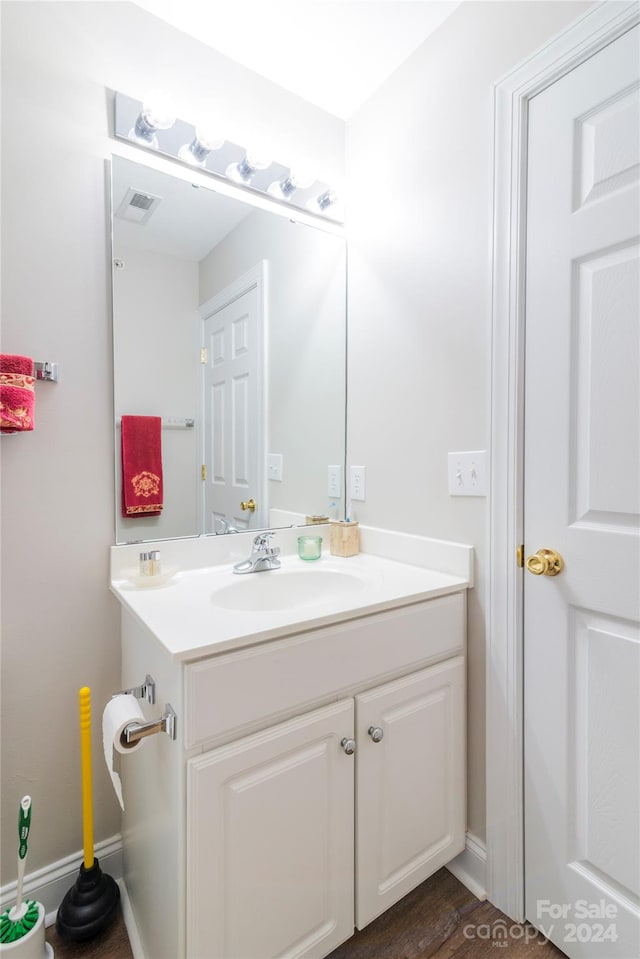 bathroom with wood-type flooring and vanity