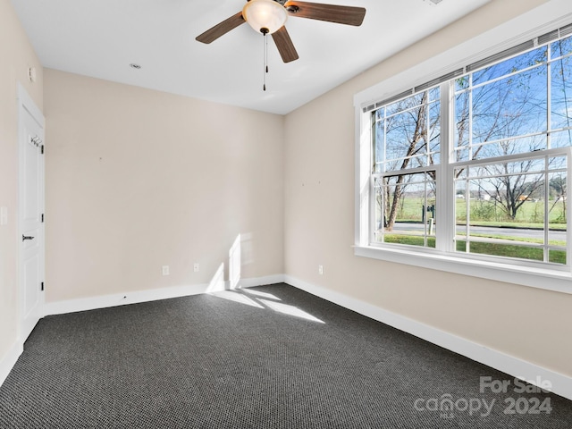 carpeted spare room with ceiling fan and a healthy amount of sunlight