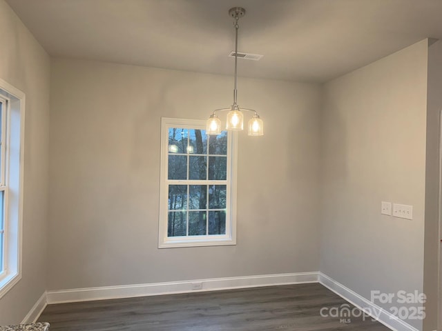 spare room with dark wood-type flooring and plenty of natural light