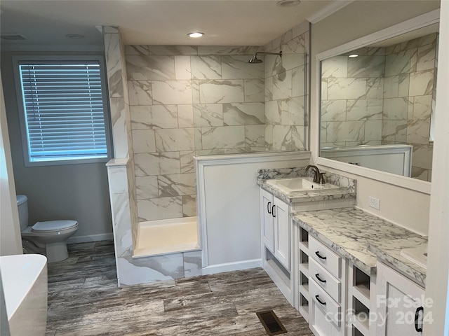 51 Rosemont Dr, Stony Point, NC 28678 - full bath with double vanity, toilet, walk in shower, and wood finished floors