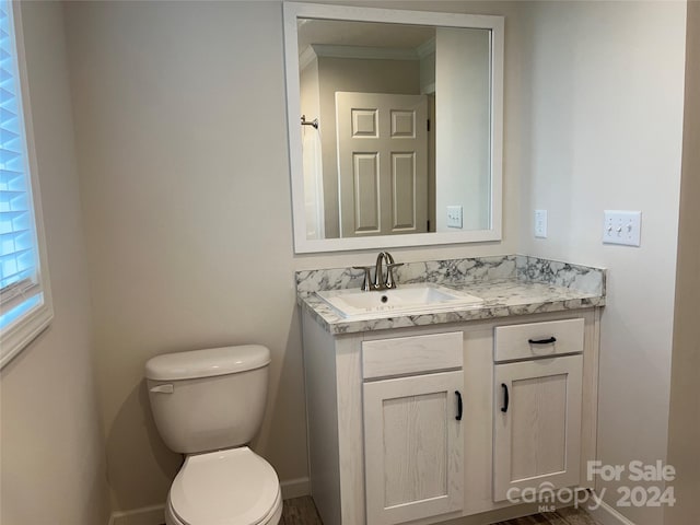 51 Rosemont Dr, Stony Point, NC 28678 - bathroom with vanity, toilet, baseboards, and crown molding
