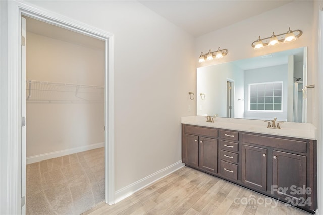 bathroom with hardwood / wood-style floors and vanity