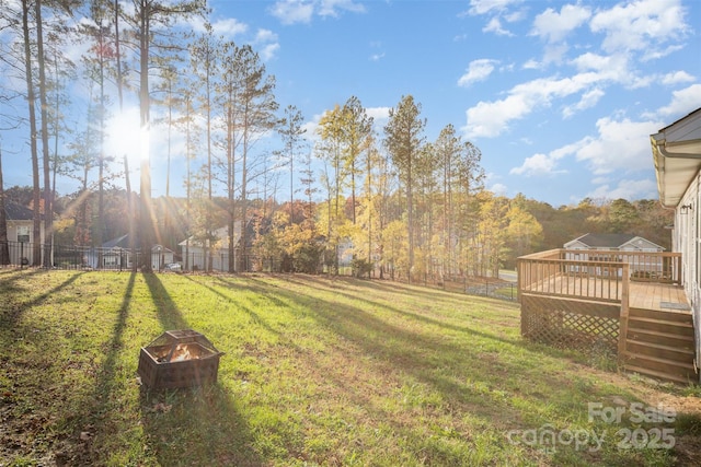 159 Rubys Way Unit 35, Oakboro, NC 28129 - view of yard with a wooden deck and an outdoor fire pit