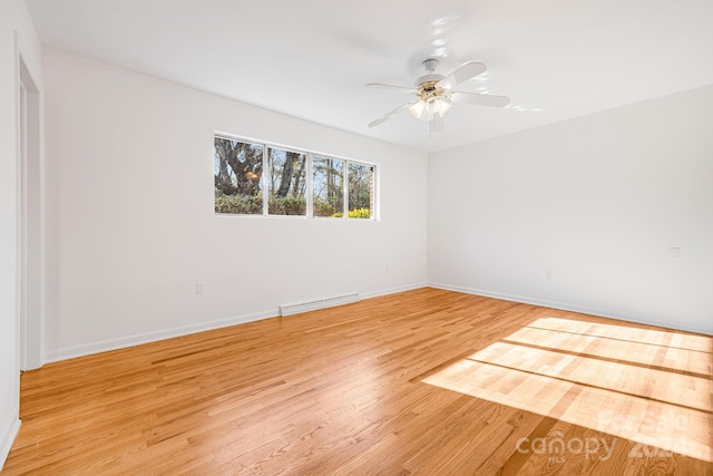 unfurnished room with light hardwood / wood-style floors and ceiling fan