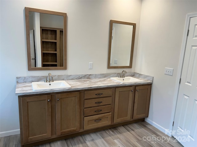 bathroom with hardwood / wood-style floors and vanity